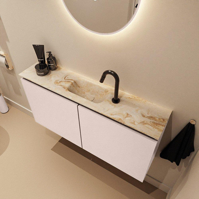 MONDIAZ TURE-DLUX Meuble WC 100 cm Rosee. EDEN lavabo Frappe position milieu. Avec 1 trou de robinet.