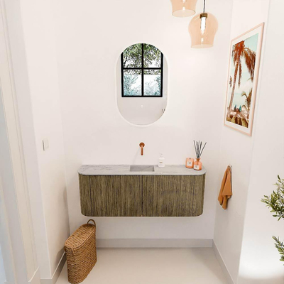 Mondiaz JOYA-DLUX 113.2cm toiletmeubel - ronding links en rechts kleur Dusk - Wastafel FAYE positie Midden Zonder kraangat kleur Glace.