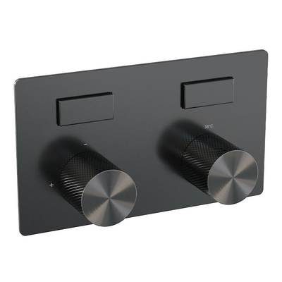 BRAUER gunmetal Carving Thermostatische Regendouche inbouw - drukknoppen - SET 65 - 20cm hoofddouche - plafondarm - staaf handdouche - doucheslang - geïntegreerde glijstang - gunmetal geborsteld PVD