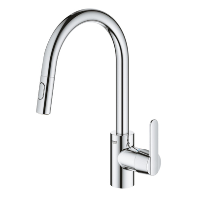 Grohe Get1-gats keukenkraan m. hoge draaibare uitloop m. handdouchevoorsprong 22.3cmchroom