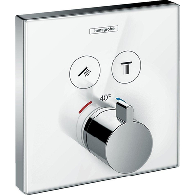 Hansgrohe ShowerSelect Ensemble de finition verre pour thermostat encastré avec inverseur pour 2 fonctions de douche blanc/chrome