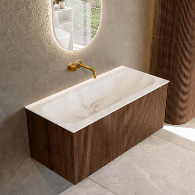 MONDIAZ KURVE-DLUX 100cm badmeubel kleur Walnut met 1 lade. Wastafel BIG MEDIUM midden zonder kraangat kleur Frappe.