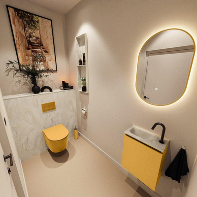 MONDIAZ TURE-DLUX Meuble WC 40 cm Ocher. EDEN lavabo Ostra position gauche. Avec 1 trou de robinet.