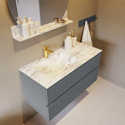 MONDIAZ VICA-DLUX Ensemble meuble de salle de bains - 100cm - meuble bas plata - 2 tiroirs - lavabo encastré cloud gauche - 1 trou de robinet - version hauteur 60cm - glace