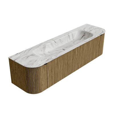 Mondiaz KURVE-DLUX Ensemble de meuble - 170x46x40cm - 1 tiroir - 2 portes - lavabo en solid surface - milieu - 2 trous de robinet - Dusk