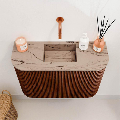 Mondiaz JOYA-DLUX 63.2cm toiletmeubel - ronding links en rechts kleur Ruby - Wastafel FAYE positie Midden Zonder kraangat kleur Arena.