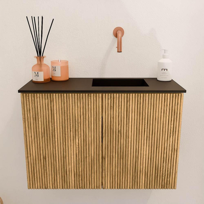 Mondiaz JOYA 60cm toiletmeubel - kleur Oak - Wastafel FAYE positie Rechts Zonder kraangat kleur Urban.