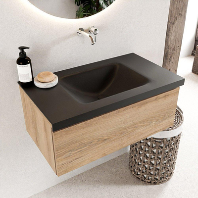 Mondiaz bukla ensemble de meubles de salle de bain 80x45x34cm 0 robinetterie lavabo moyen surface solide urbaine sans poignée 1 tiroir avec fermeture douce mélamine chêne lavé