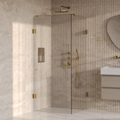 BRAUER Void Carving Douchecabine - 90x90x200cm - draaideur - glascoating - omkeerbaar - helder glas - geborsteld goud PVD