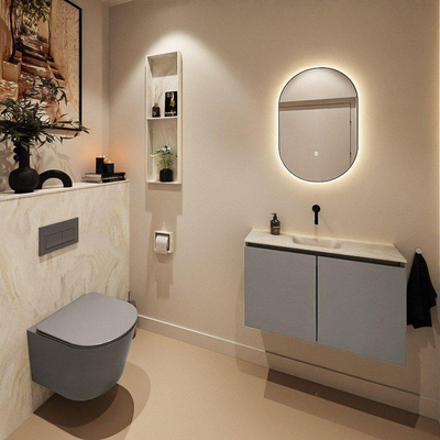 MONDIAZ TURE-DLUX Meuble toilette - 80cm - Smoke - EDEN - vasque Ostra - position centrale - sans trou de robinet