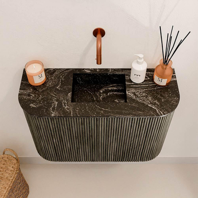 Mondiaz JOYA-DLUX 63.2cm toiletmeubel - ronding links en rechts kleur Shadow - Wastafel FAYE positie Midden Zonder kraangat kleur Lava.