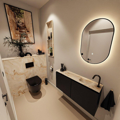 MONDIAZ TURE-DLUX Meuble toilette - 100cm - Urban - EDEN - vasque Frappe - position droite - 1 trou de robinet