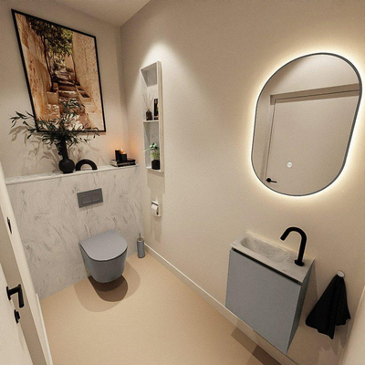 MONDIAZ TURE-DLUX Meuble de WC 40 cm Smoke. EDEN lavabo Opalo position à gauche. Avec 1 trou de robinet.