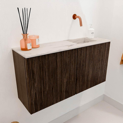 Mondiaz JOYA-DLUX 80cm toiletmeubel - kleur Walnut - Wastafel FAYE positie Rechts Zonder kraangat kleur Nata.