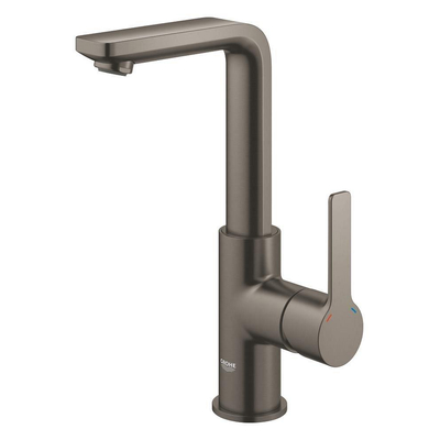GROHE Lineare waterbesparende wastafelkraan l-size met waste met draaibare gegoten uitloop brushed hard graphite