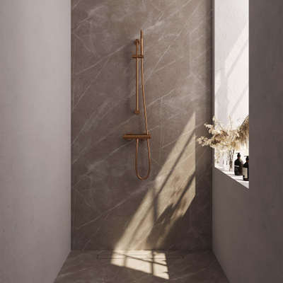 Brauer Copper Edition Douchekraan opbouw - glijstang - 1 functie - 2 gladde knoppen - handdouche staaf 1 stand - PVD - geborsteld koper