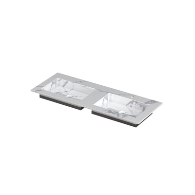 INK Post lavabo - 120x45x1cm - 2 vasques - 2 trous de robinet - céramique Statuario brillant