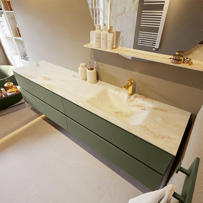 Mondiaz VICA-DLUX ensemble de meuble de salle de bain - 200cm - meuble sous-vasque armée - 4 tiroirs - lavabo encastré nuage droite - 1 trou de robinet - version haute de 60cm - frape