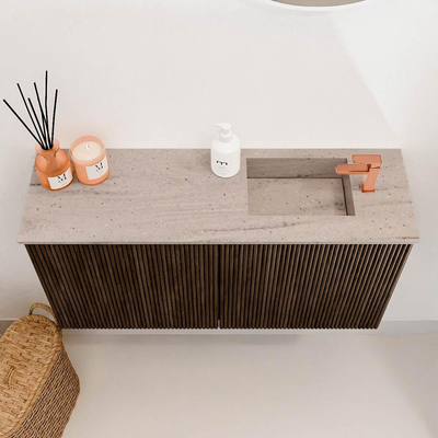 Mondiaz JOYA-DLUX Meuble de salle de bains 80cm - couleur Walnut - Vasque FAYE position Droite 1 trou de robinet couleur Saba.