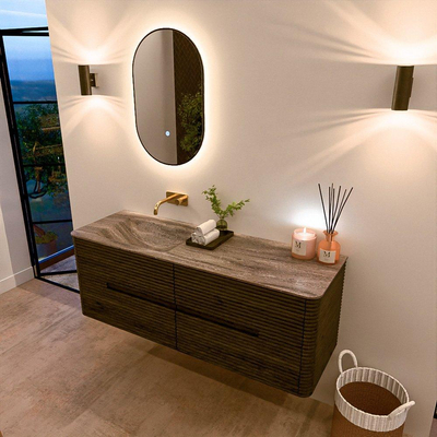 Mondiaz CIRO-DLUX Meuble de salle de bains - 140x45x50cm - lavabo solid surface Oza - 1 vasque à gauche - sans trous de robinet - 4 tiroirs - Shadow