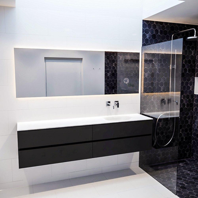 Mondiaz VICA ensemble de meuble de salle de bain - 200cm - meuble sous-vasque urbain - 4 tiroirs - lavabo moon droite - sans trou de robinet - miroir LED - version XL 60cm de haut