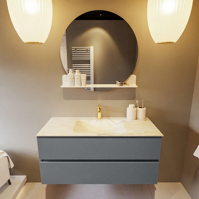 Mondiaz VICA-DLUX ensemble de meuble de salle de bain - 110cm - meuble sous-vasque plata - 2 tiroirs - lavabo encastré cloud milieu - 1 trou de robinet - miroir modèle spot - version XL 60cm haut - ostra