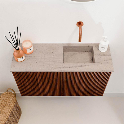 Mondiaz JOYA-DLUX 70cm toiletmeubel - kleur Ruby - Wastafel FAYE positie Rechts Zonder kraangat kleur Saba.