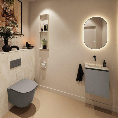MONDIAZ TURE-DLUX Meuble toilette - 40cm - Smoke - EDEN - vasque Ostra - position centrale - sans trou de robinet