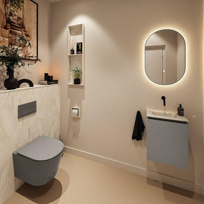 MONDIAZ TURE-DLUX meuble WC 40 cm Smoke. EDEN vasque Ostra position milieu. Sans trou de robinet.