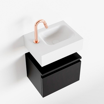 MONDIAZ ANDOR Toiletmeubel 40x30x30cm met 1 kraangaten 1 lades urban mat Wastafel Lex rechts Solid Surface Wit