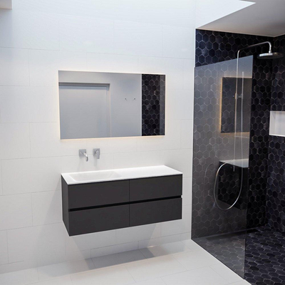 MONDIAZ VICA Ensemble de meuble salle de bain - 120cm - 4 tiroirs - lavabo Cloud gauche - 0 trous de robinet - solid surface gris foncé