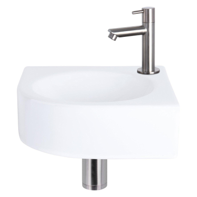 Differnz Cleo hoekfonteinset – 30x30x10 cm – keramiek wit – rechte mat chromen kraan