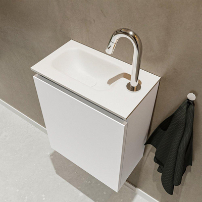MONDIAZ TURE Kit lave-mains - 40x23x50cm - 1 trou de robinet - 1 porte - talc mat - Lavabo à gauche - Solid Surface Blanc