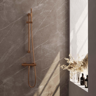 Brauer Copper Edition Ensemble de douche thermostatique avec barre curseur et douchette Stylo 1 jet flexible lisse 150cm Cuivre brossé PVD