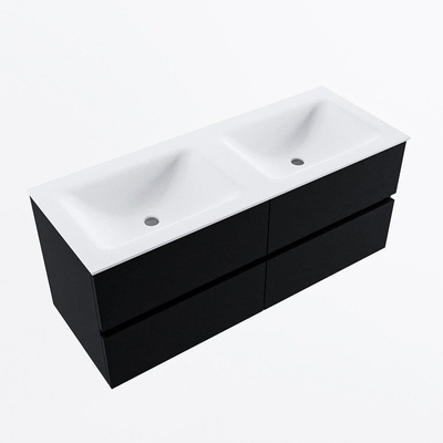 Mondiaz VICA ensemble de meuble de salle de bain - 120cm - meuble sous-vasque urbain - 4 tiroirs - lavabo nuage double - 2 trous de robinet - version haute de 60cm - talc