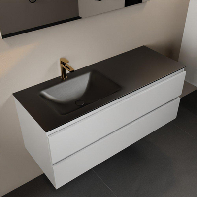 Mondiaz AIVY Ensemble de meuble - 120x45x50cm - 1 trou de robinet - 1 vasque Urban Solid surface - Gauche - 2 tiroirs - sans miroir - MDF Talc