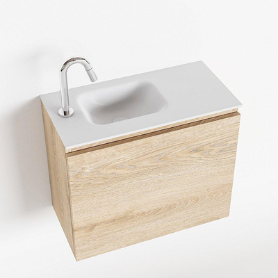 Mondiaz OLAN Meuble lave-mains 60x30x40cm 1 trou de robinet 1 tiroir Washed oak mat avec lavabo LEX Gauche Solid Surface Blanc