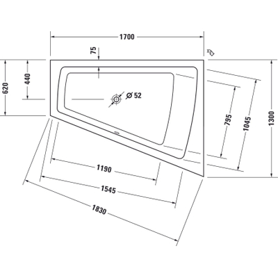 Duravit Paiova baignoire acrylique biseautée droite 170x130x46cm blanc