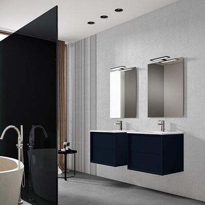 Adema Prime Core Ensemble de meuble - 60x50x45cm - 1 vasque ovale en céramique Blanc - 1 trous de robinet - 2 tiroirs - avec miroir rectangulaire - Bleu marine mat