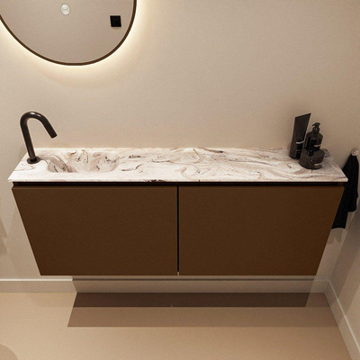 MONDIAZ TURE-DLUX 120cm toiletmeubel Rust. EDEN wastafel Glace positie links. Met 1 kraangat.