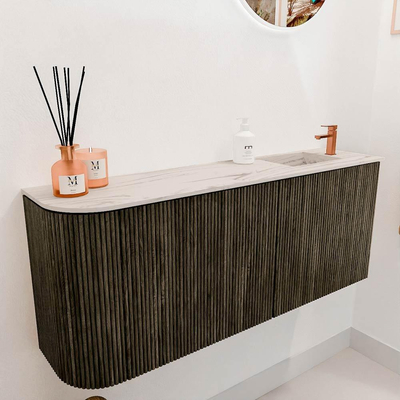 Mondiaz JOYA-DLUX 101.6cm toiletmeubel - ronding links kleur Shadow - Wastafel FAYE positie Rechts 1 kraangat kleur Nata.