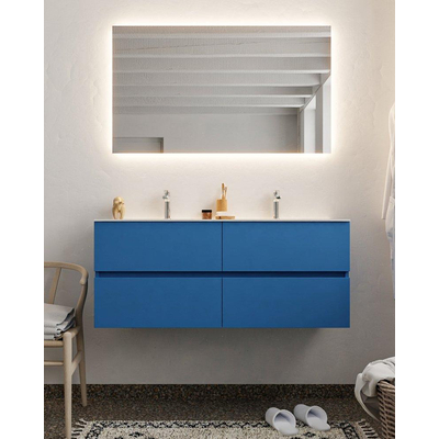 Mondiaz VICA ensemble de meuble de salle de bain - 120cm - meuble sous-vasque jeans - 4 tiroirs - lavabo cloud double - 2 trous de robinet - miroir LED - version XL 60cm de haut