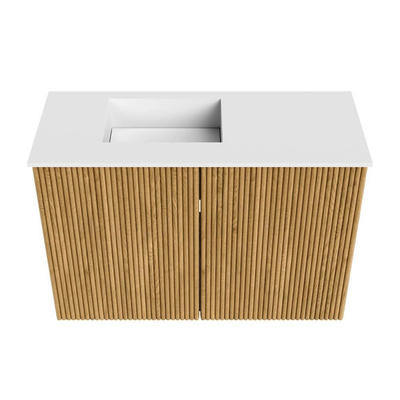 Mondiaz JOYA 60cm toiletmeubel - kleur Oak - Wastafel FAYE positie Links 1 kraangat kleur Talc.