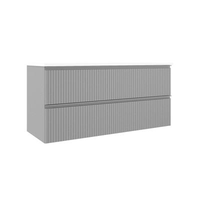 Saniclass Prime Blend Meuble de salle de bain - 120x55x46cm - 2 vasques rectangulaires en céramique blanc - 2 trous de robinet - 2 tiroirs - miroir rectangulaire - mat greige (gris)