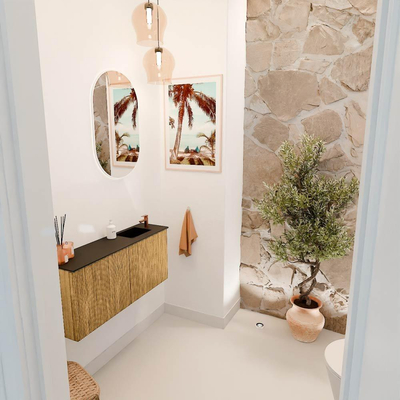 Mondiaz JOYA 90cm toiletmeubel - kleur Oak - Wastafel FAYE positie Rechts 1 kraangat kleur Urban.