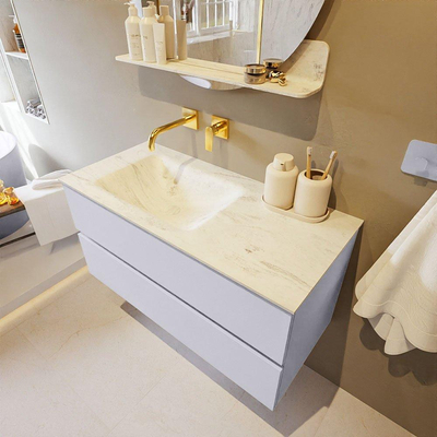 Mondiaz VICA-DLUX ensemble de meuble de salle de bain - 100cm - meuble sous-vasque cale - 2 tiroirs - lavabo encastré cloud gauche - sans trous de robinet - version haute de 60cm - opalo