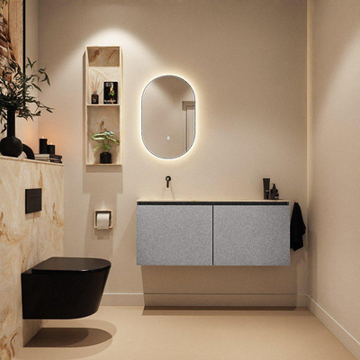MONDIAZ TURE-DLUX Meuble toilette - 120cm - Plata - EDEN - vasque Frappe - position gauche - sans trou de robinet