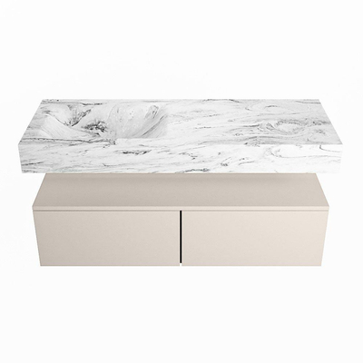 MONDIAZ ALAN - DLUX Ensemble meuble de salle de bains - 120cm - meuble bas - Linen - 2 tiroirs - lavabo suspendu - vasque à gauche - 1 trou de robinet - Glace