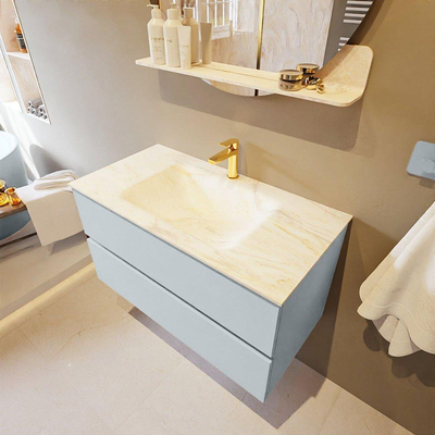 Mondiaz VICA-DLUX ensemble de meuble de salle de bain - 90cm - meuble sous-vasque argile - 2 tiroirs - lavabo encastré nuage milieu - 1 trou de robinet - version haute 60cm - ostra