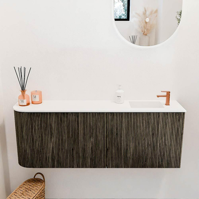 Mondiaz JOYA 111.6cm meuble de salle de bains - arrondi gauche couleur Shadow - Vasque FAYE position Droite 1 trou de robinet couleur Talc.